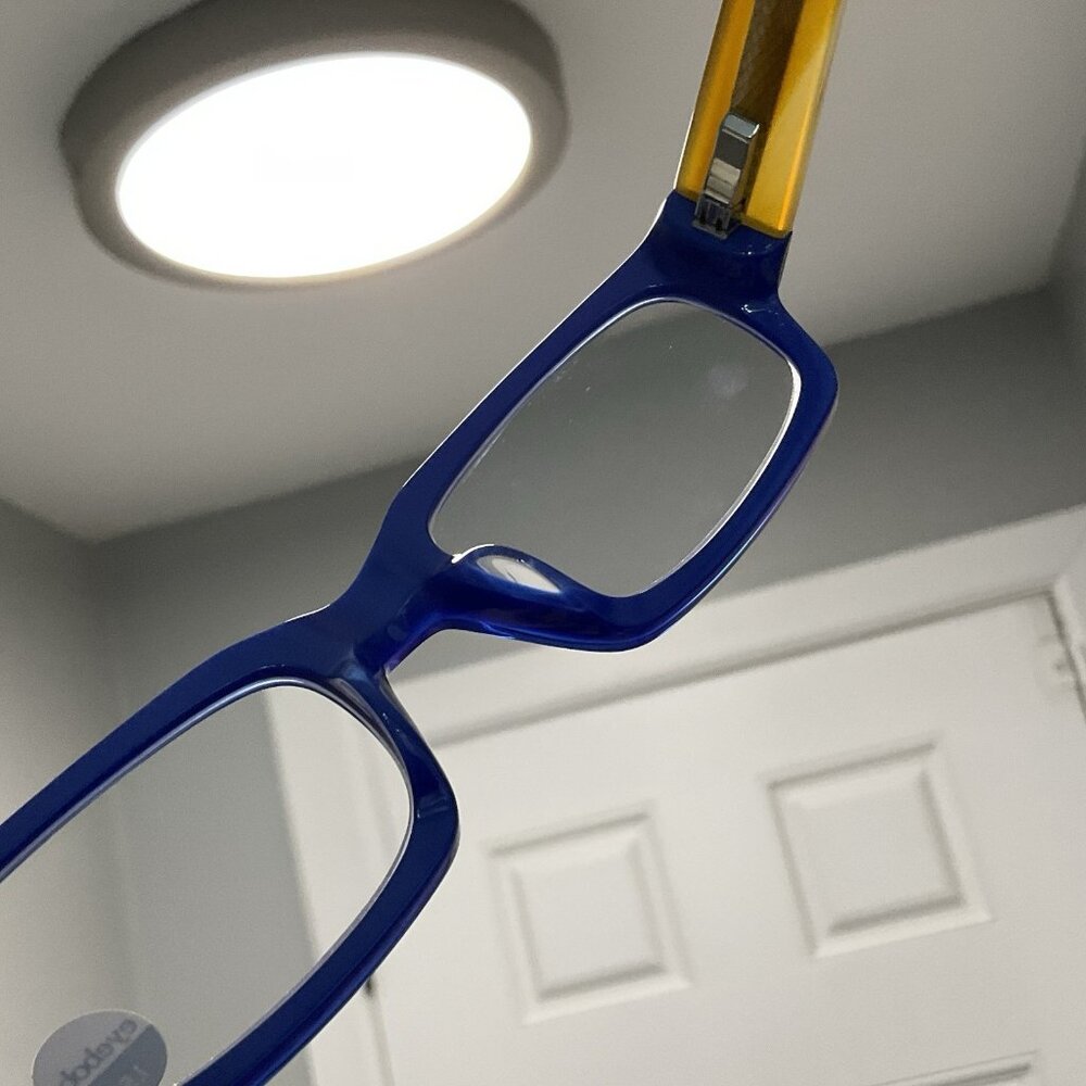 eyebobs Peckerhead Reading Glasses Color 20 - Cobalt Front with Blonde Temples - Picture 9 of 16